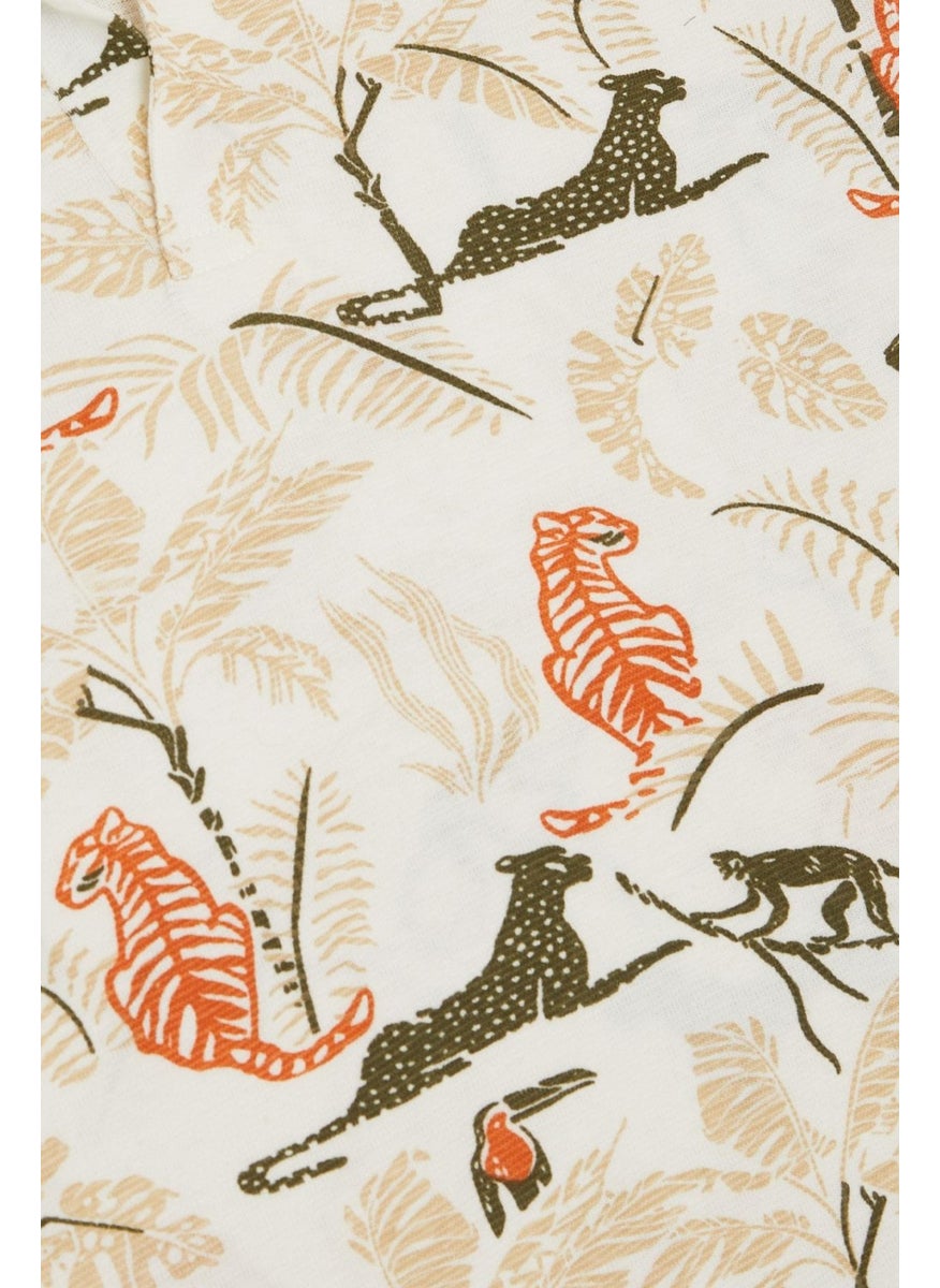 Jack Lions Boy's T-Shirt Forest Themed Animal Patterned Age 5-14, Cream  - Image 4
