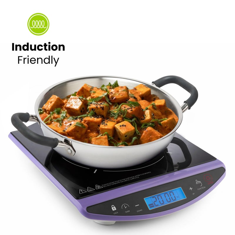 Allo Allo Triply Stainless Steel Kadhai with Handles|Perfect Kadhai for Curry/Stir-Fry/Deep-Fry/DryVeg/Saute Induction Friendly Naturally Non-Stick | 10 Years Warranty, 22cm, 2 litres Without lid  - Image 4