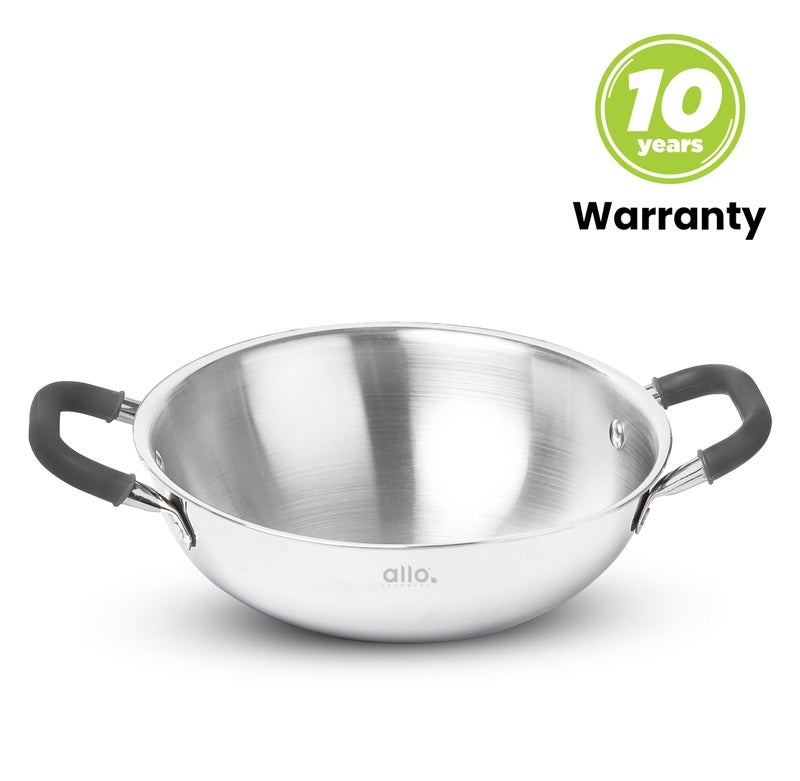 Allo Allo Triply Stainless Steel Kadhai with Handles|Perfect Kadhai for Curry/Stir-Fry/Deep-Fry/DryVeg/Saute Induction Friendly Naturally Non-Stick | 10 Years Warranty, 22cm, 2 litres Without lid  - Image 5