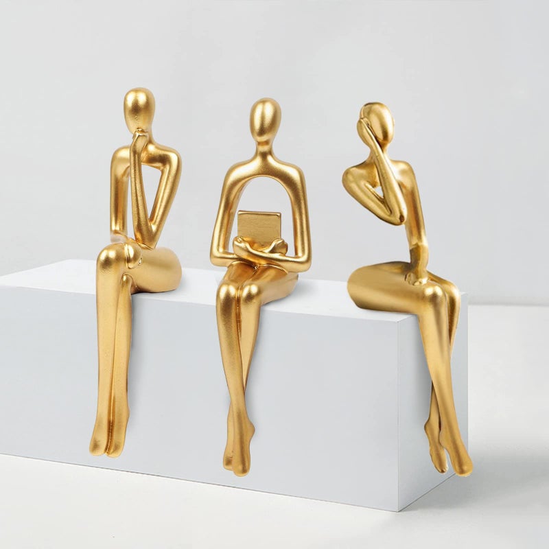 RIRPUAE RIRPUAE 3pcs Gold Decor Thinker Statue Resin Abstract Man Cutout Art Action Statue Coffee Table Decor for Home Living Room Study Office Bookshelf Ornament 