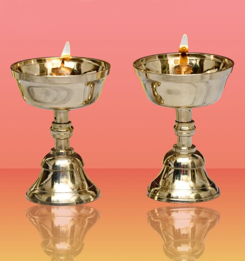 Stotram Brass Akhand Jyothi Pyali Stand Nanda Table Diya DeepakLamp Long Diyas for HomePooja Puja RoomPital Decoration DipakPack of 2