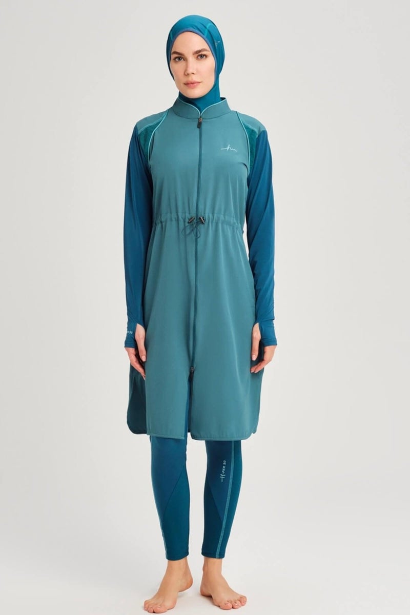 Haşema Performance Series Honeycomb Texture Detailed Water Green 5 Piece Hijab Swimsuit Set H-Per 50 - Image 5