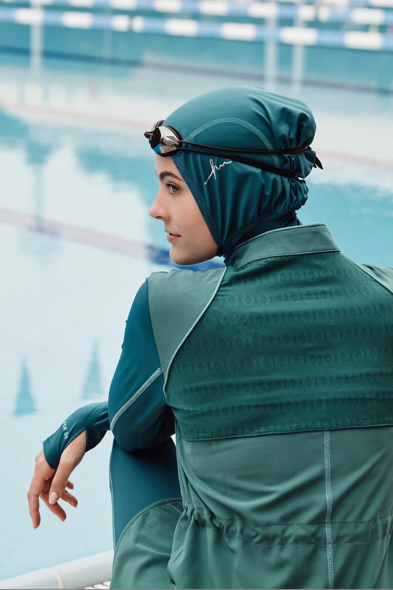 Haşema Performance Series Honeycomb Texture Detailed Water Green 5 Piece Hijab Swimsuit Set H-Per 50 - Image 3