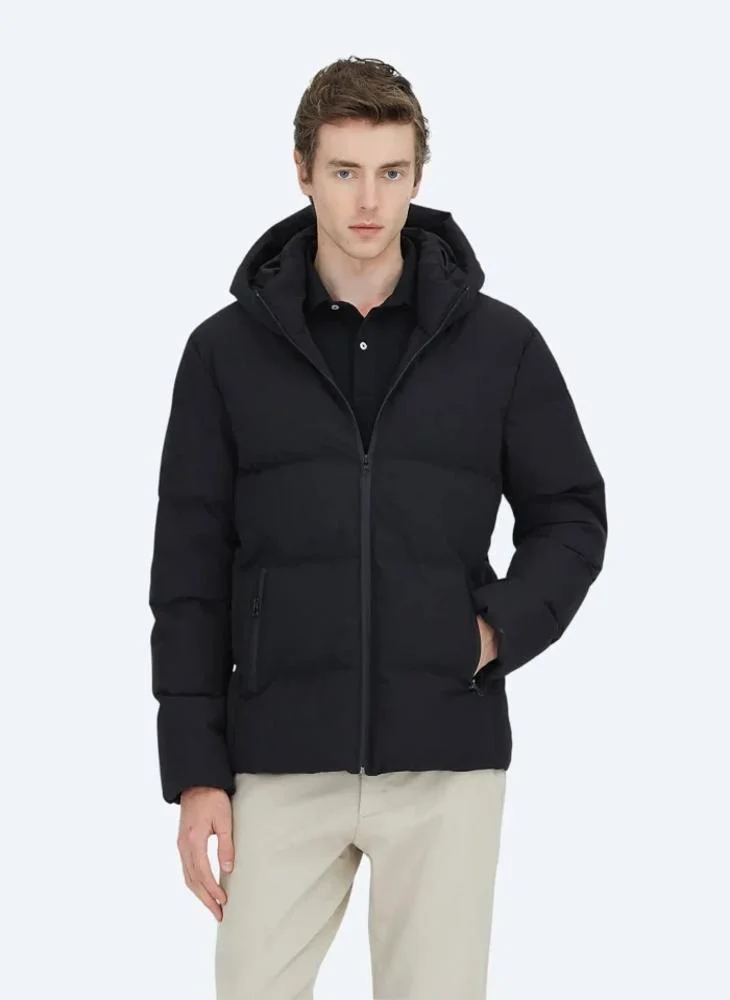 Kip Black Regular Fit Hooded Casual Weaving Coat