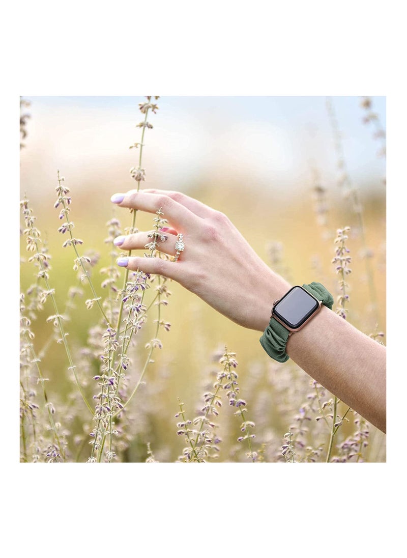 RiZOW RiZOW Scrunchie Printed Elastic Solo Loop Bracelet Replacement Bands Compatible With Apple iWatch Band 7/6/5/4/3/2/1/SE for Women 38mm/40mm/41mm, Pine Green  - Image 2