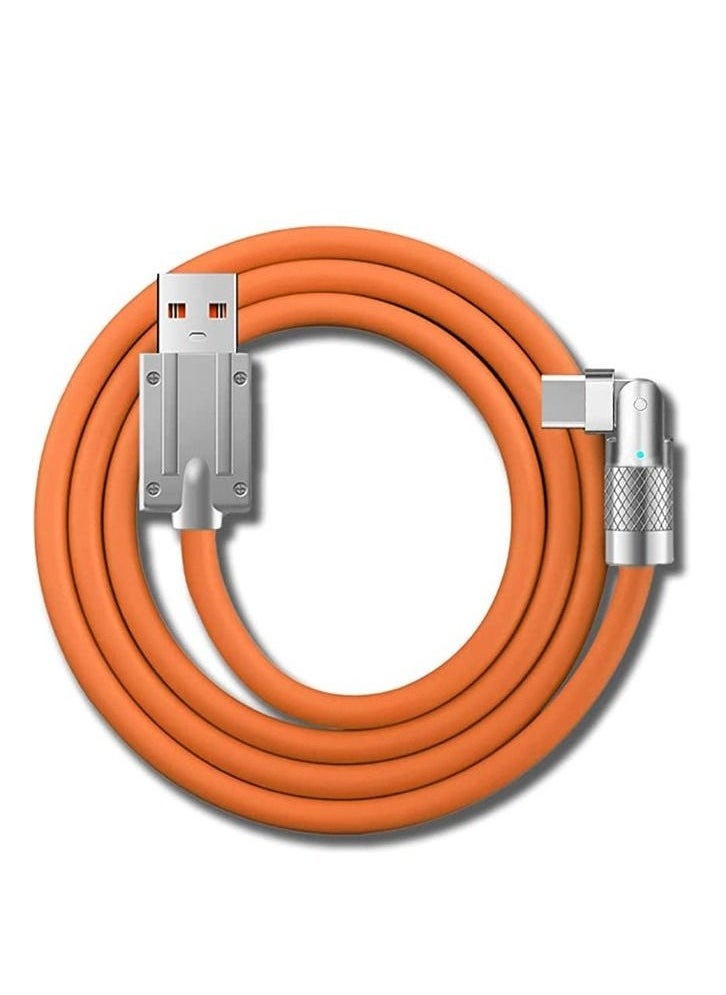 كابل شحن سريع دوار 180 درجة مع مؤشر شحن وسلك USB إلى C أقصى طاقة إخراج 120 وات وموصل دوار مرن شحن أمان مطاطي سميك (للنوع C ، برتقالي 2 متر)