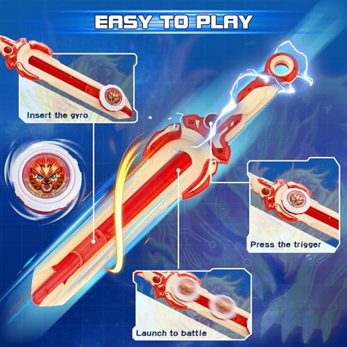 INFINITY NADO Mini Nado Sword for Beginners, Spinning Top and Sword Launcher Battle Set Toys for Kids, Battle Brust Top Toys for 5 6 7 8 9 Year Old Boys, Red - Image 3