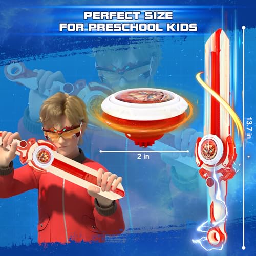 INFINITY NADO Mini Nado Sword for Beginners, Spinning Top and Sword Launcher Battle Set Toys for Kids, Battle Brust Top Toys for 5 6 7 8 9 Year Old Boys, Red - Image 4