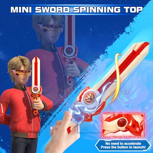 INFINITY NADO Mini Nado Sword for Beginners, Spinning Top and Sword Launcher Battle Set Toys for Kids, Battle Brust Top Toys for 5 6 7 8 9 Year Old Boys, Red - Image 2