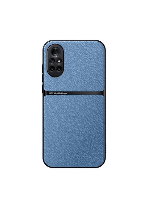 جراب هاتف Huawei nova 8 من الجلد الليتشي المغناطيسي المقاوم للصدمات بتغطية كاملة (أزرق)