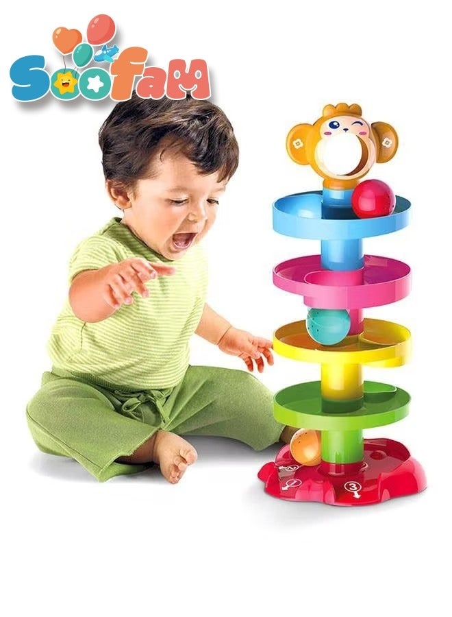 Soofam Playmate Super Spiral Tower Roll Ball Multicolored Durable And Sturdy For Kids Toy,Learning Tower Toys - Image 1