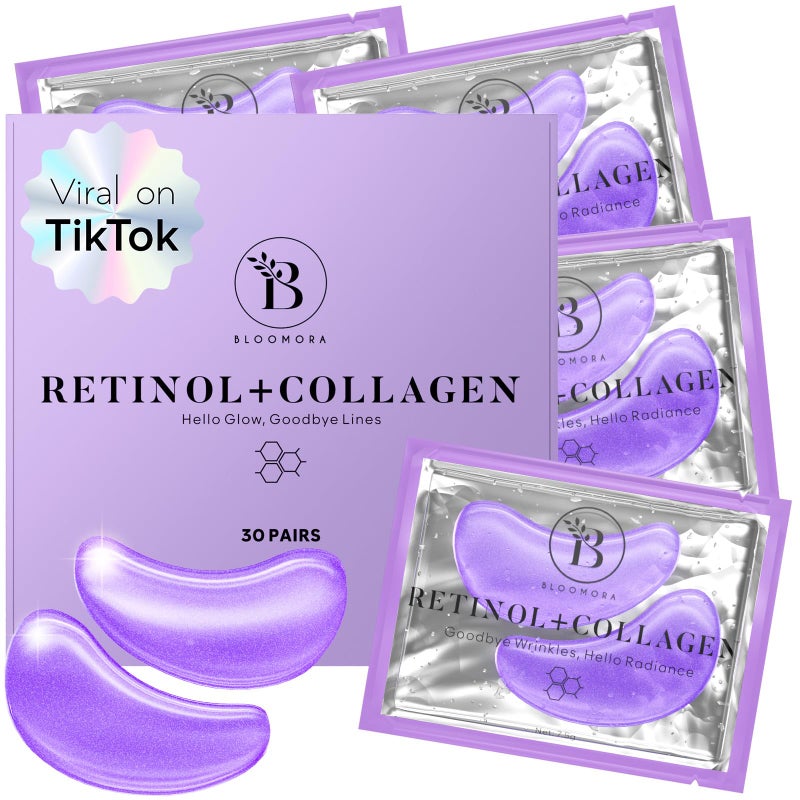 BLOOMORA Retinol & Collagen Under Eye Patches (30 Pairs) - For Dark Circles & Puffy Eyes - Eye Care Mask - Image 1