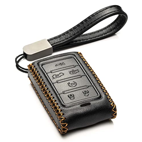 Vitodeco Genuine Leather Smart Key Fob Case - Jeep Compatible: Wagoneer, Grand Wagoneer, Grand Cherokee 2022-2025 (6-Button, Black) - Image 1