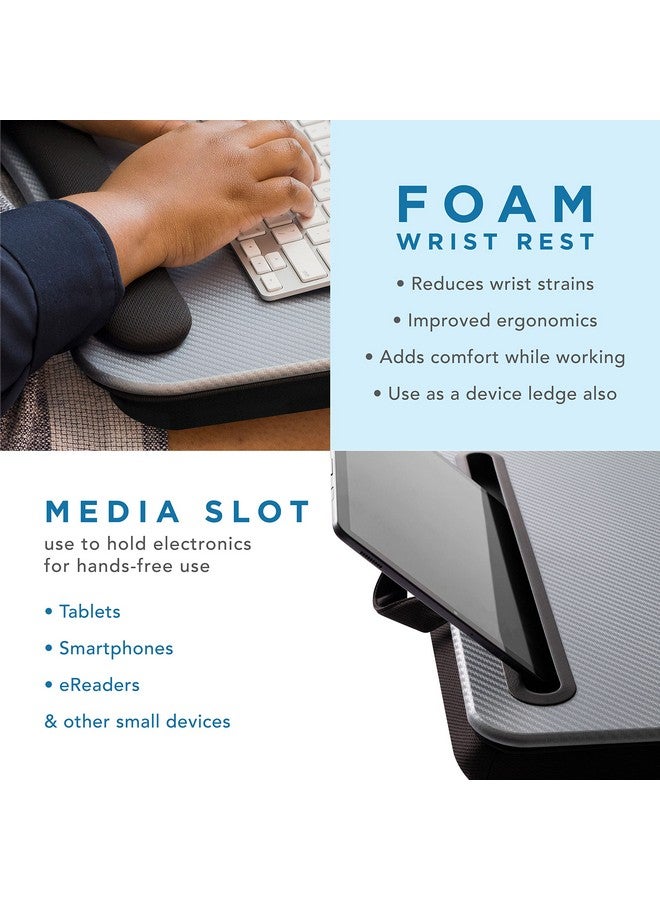 LAPGEAR Memory Foam Lap Desk with Wrist Rest and Media Slot - Large - Silver Carbon - Fits up to 17.3 Inch Laptops and Most Tablets - Style No. 91365 - Image 4