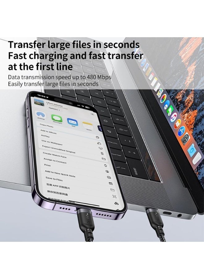 يسيدو كابل شحن YESIDO CA193 من USB-C إلى Lightning، بطول 3 أمتار، وقوة 27 واط، يدعم الشحن السريع بتقنية PD، وشحن عالي السرعة 3 أمبير، ونقل بيانات سريع، وكابل متين مضفر بسرعة نقل بيانات تصل إلى 480 ميجابت في الثانية. - Image 5