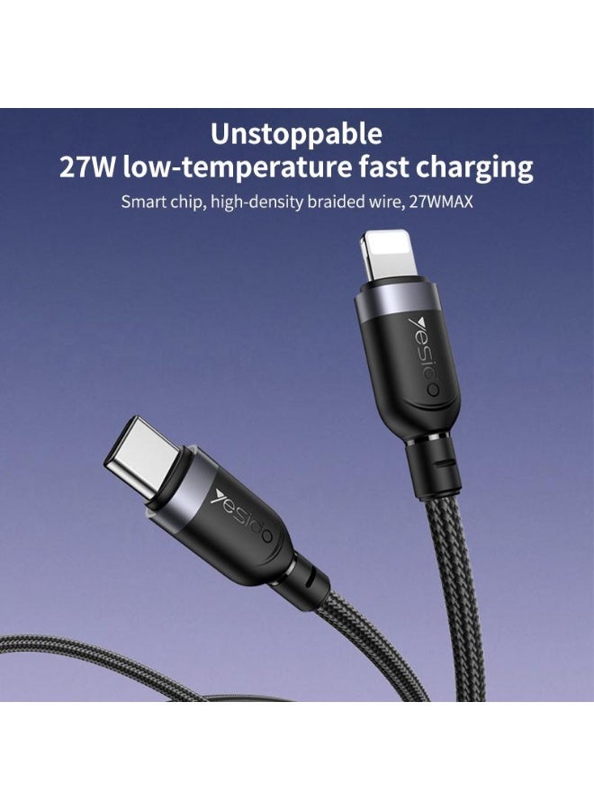 يسيدو كابل شحن YESIDO CA193 من USB-C إلى Lightning، بطول 3 أمتار، وقوة 27 واط، يدعم الشحن السريع بتقنية PD، وشحن عالي السرعة 3 أمبير، ونقل بيانات سريع، وكابل متين مضفر بسرعة نقل بيانات تصل إلى 480 ميجابت في الثانية. - Image 3
