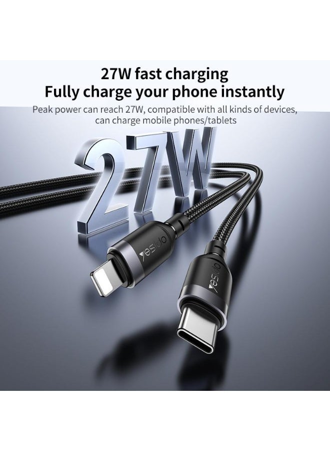 يسيدو كابل شحن YESIDO CA193 من USB-C إلى Lightning، بطول 3 أمتار، وقوة 27 واط، يدعم الشحن السريع بتقنية PD، وشحن عالي السرعة 3 أمبير، ونقل بيانات سريع، وكابل متين مضفر بسرعة نقل بيانات تصل إلى 480 ميجابت في الثانية. - Image 2