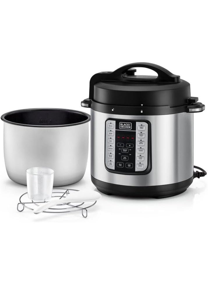 BLACK&DECKER EZ Smart Steam Pot, 1000W Multi-Cooker, 7-in-1 Programmable Electric Pressure Cooker, 6.0L Capacity, Digital LED Display, Overheating Protection, Delay Timer  - Image 1