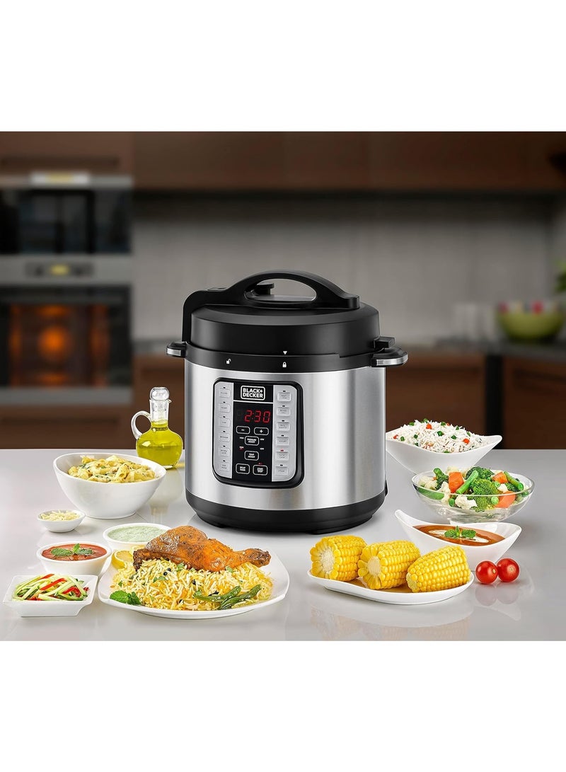 BLACK&DECKER EZ Smart Steam Pot, 1000W Multi-Cooker, 7-in-1 Programmable Electric Pressure Cooker, 6.0L Capacity, Digital LED Display, Overheating Protection, Delay Timer  - Image 3