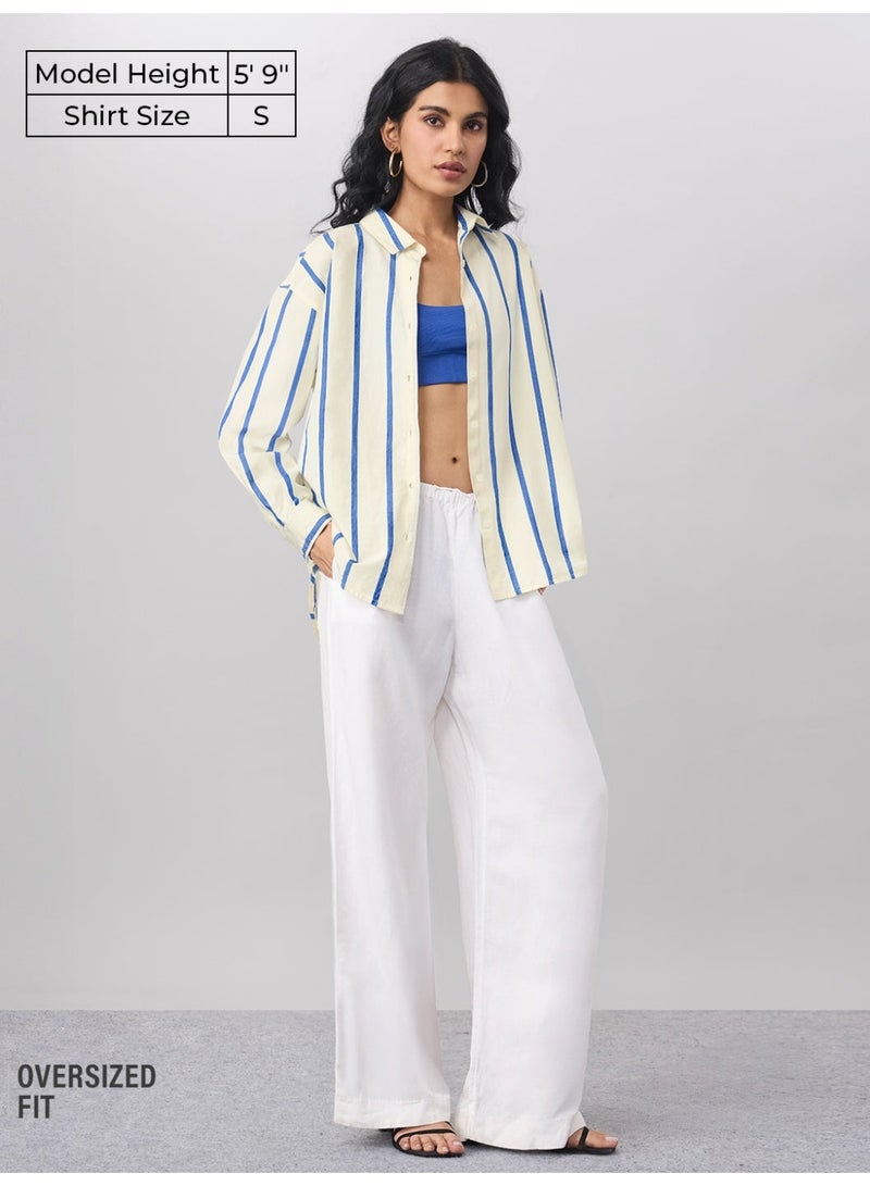 The Souled Store Stripe Shirt: Sailor Women and Girls Full Sleeves Spread Collar Striped Cotton Oversized Fit Lightweight Summer-Ready Shirt for Casual Streetwear - Image 2