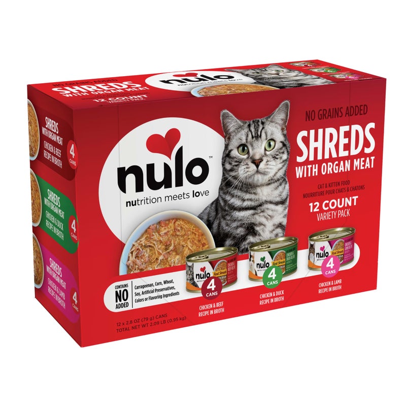 Nulo Real Shreds with Organ Meat Wet Canned Cat Food, Variety Flavors, 2.8 Ounce, 12 Cans - Image 1