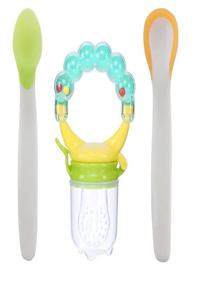 Lappu Baby Fruit Nibbler and Food Feeder for 6 to 12 Months Baby BPA Free with Baby 2 Pcs Hot Sensitive Spoon (Combo Saver) (Multi14) - Image 1
