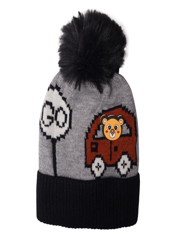 VINSON Baby Girls & Baby Boys Knit Hat Beanie 100% Woolen Cap for Winter Free Size [ Pack of 1 ](1-4 Years) (Black) - Image 3