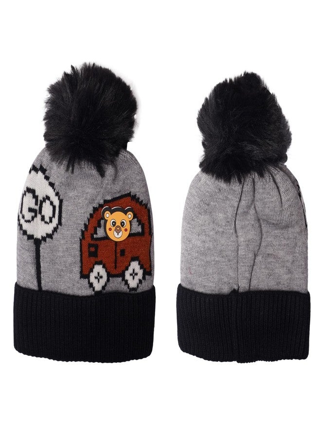 VINSON Baby Girls & Baby Boys Knit Hat Beanie 100% Woolen Cap for Winter Free Size [ Pack of 1 ](1-4 Years) (Black) - Image 2