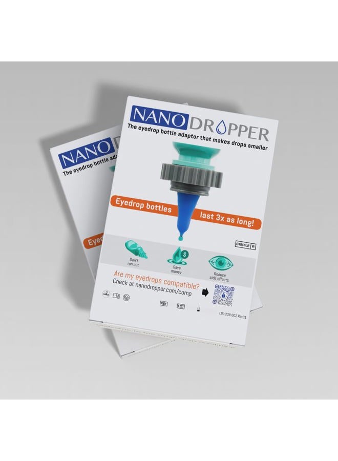 NANODROPPER Adaptor for Eyedrop Bottles – Volume Reducing Adaptor to Extend Bottle Life, Improve Aiming, Reduce Side Effects - 2 Pack - Image 1