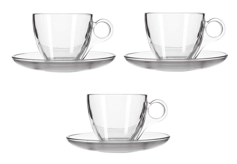 Varahry Glassware Durable Crystal Clear Classic Glass Tea Coffee Cup and Saucer Set for Espresso Cappuccino hot Chocolate Green Tea and More 6 - Image 4