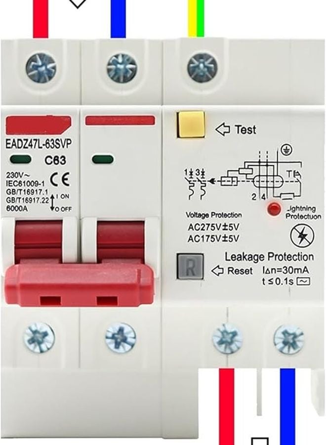 2P PE 16A 230V SPD Surge Protection Circuit Breaker with Overload Overvoltage Protection - Image 4