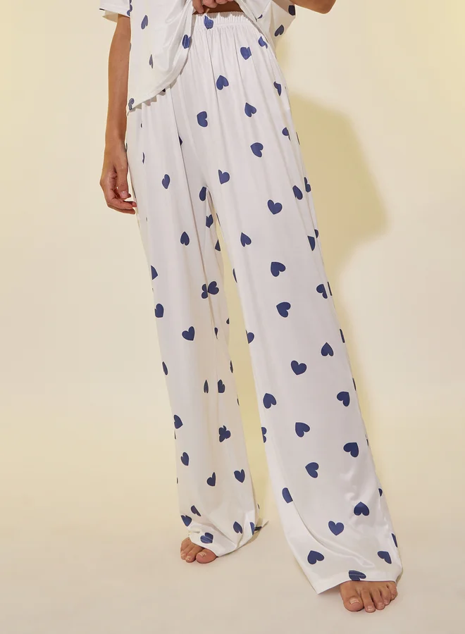 تايك تو Take Two Heart Printed Round Neck T-Shirt & Pyjama Set