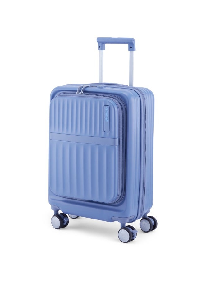 AMERICAN TOURISTER Trento + Suitcase, Cabin Size 54 cm / 20 inch, 4 Spinner Wheels, Hard Top, Polycarbonate, Elemental Blue|Lightweight|DuoSaf™ Security Zipper|2 In 1 Optimov™ Shock Absorbing Wheels|Top Opening|Expandable - 3 Years International Warranty - Image 1