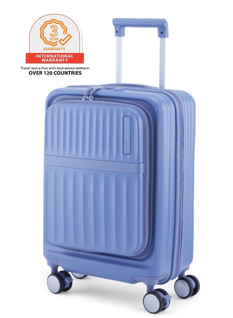 AMERICAN TOURISTER Trento + Suitcase, Cabin Size 54 cm / 20 inch, 4 Spinner Wheels, Hard Top, Polycarbonate, Elemental Blue|Lightweight|2 In 1 Optimov™ Shock Absorbing Wheels|Book Opening|Expandable|TSA Lock|Waterproof Section - 3 Years International Warranty - Image 1