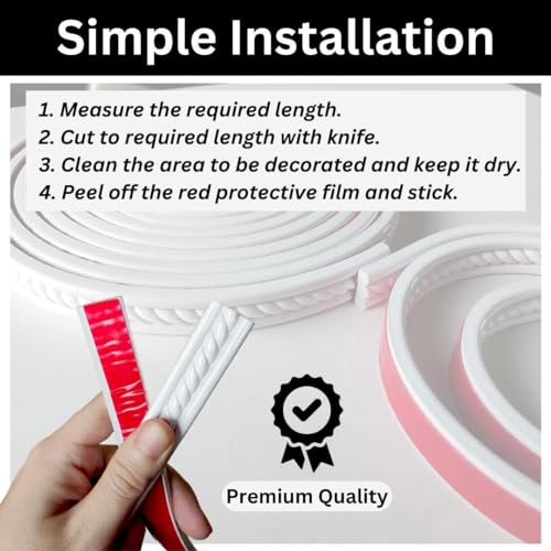 Maxiroc Peel and Stick Molding Trim Self Adhesive Flexible Wall Trim Crown Molding 3d Strip for Tile Wood Wall Panels Picture Mirror Frame Border Edge Corner Ceiling Wallpaper Moulding Decor Trim (120 inches) - Image 5