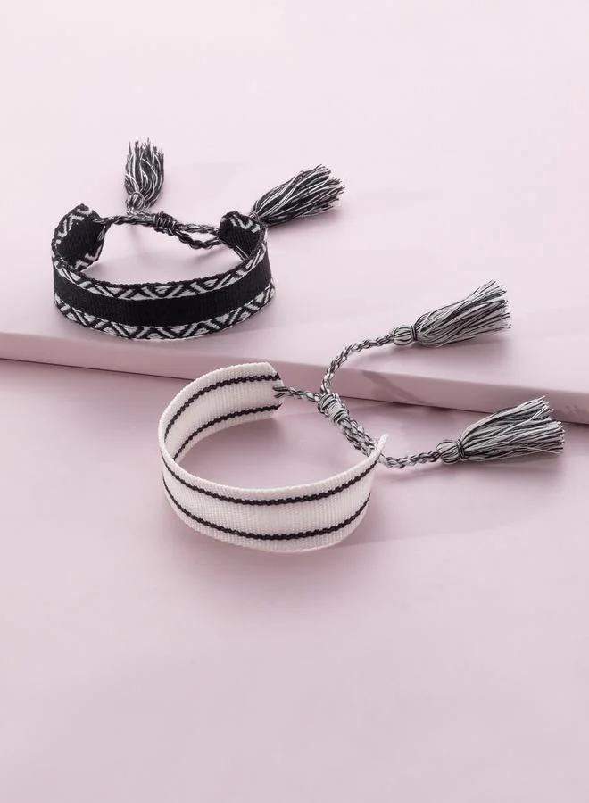 Take Two Pack of 2 Multi-Color Woven Bracelets with Tassel Details