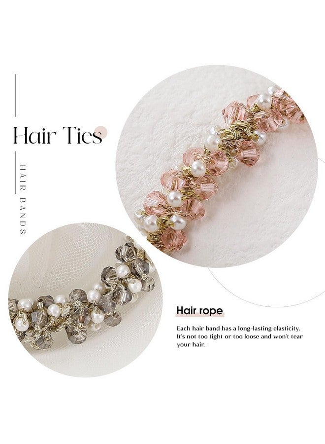 CAKURE Rhinestone Ponytail Holder Pearl Hair Ties Pink Elastic Hair Bands Beaded Glitter Hair Scrunchies Hair Accessories for Women and Girls (Pack of 3) - Image 4