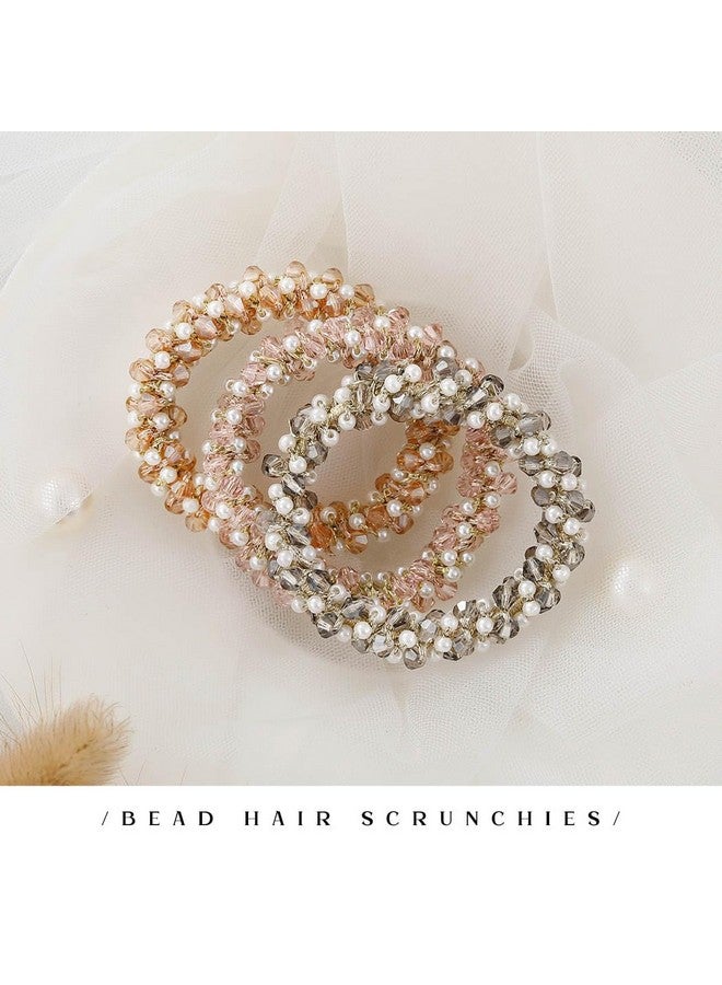 CAKURE Rhinestone Ponytail Holder Pearl Hair Ties Pink Elastic Hair Bands Beaded Glitter Hair Scrunchies Hair Accessories for Women and Girls (Pack of 3) - Image 2