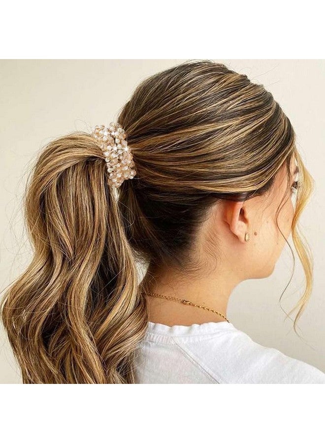 CAKURE Rhinestone Ponytail Holder Pearl Hair Ties Pink Elastic Hair Bands Beaded Glitter Hair Scrunchies Hair Accessories for Women and Girls (Pack of 3) - Image 5