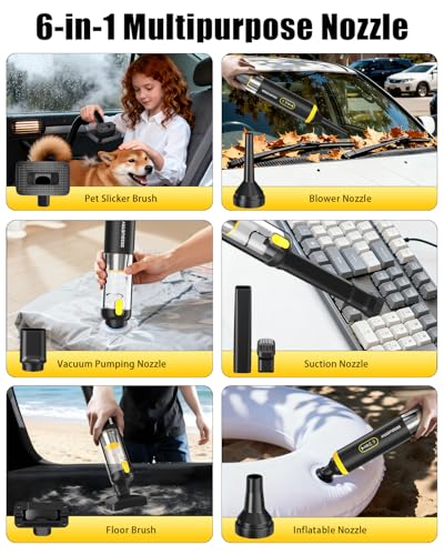SEEDUSTRY Handheld Vacuum Cleaner Cordless, Mini Small Car Vacuum, Portable Pet Hair Vacuum, 3 Suction Modes-Up to 18000pa, 6 Blow & Suck & Deflate & Inflate Nozzles for Car, Pet, Office, Home - Image 3