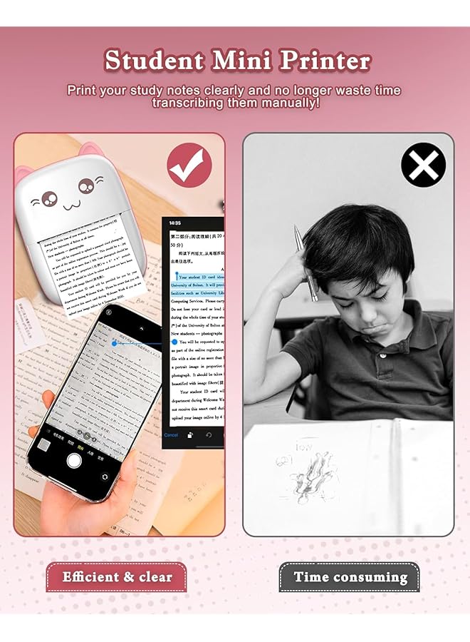 erorex Mini Thermal Printer Bluetooth Labler Maker Portable Sticker Printer For Printing Photos Sticky Notes Lists Includes 13 Rolls Of Thermal Paper And 5 Color Pens Install “Fun Print” App Pink - Image 5