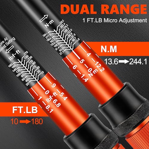 Matework 1/2 Inch Drive Click Torque Wrench, 10-180 ft.lb/13.6-244.1 Nm, ±3% High Precision Lug Nut Torque Wrench with 72 Tooth Dual-Direction for Moto, Wheel Tire and Car Repair - Image 3