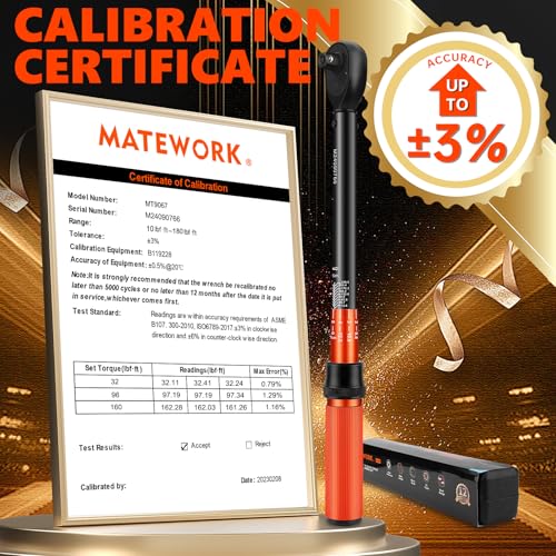 Matework 1/2 Inch Drive Click Torque Wrench, 10-180 ft.lb/13.6-244.1 Nm, ±3% High Precision Lug Nut Torque Wrench with 72 Tooth Dual-Direction for Moto, Wheel Tire and Car Repair - Image 2