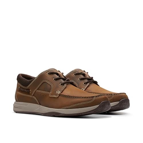 clarks حذاء قارب مزود بأربطة للرجال من كلاركس، جلد شمعي، 9.5 عريض - Image 5