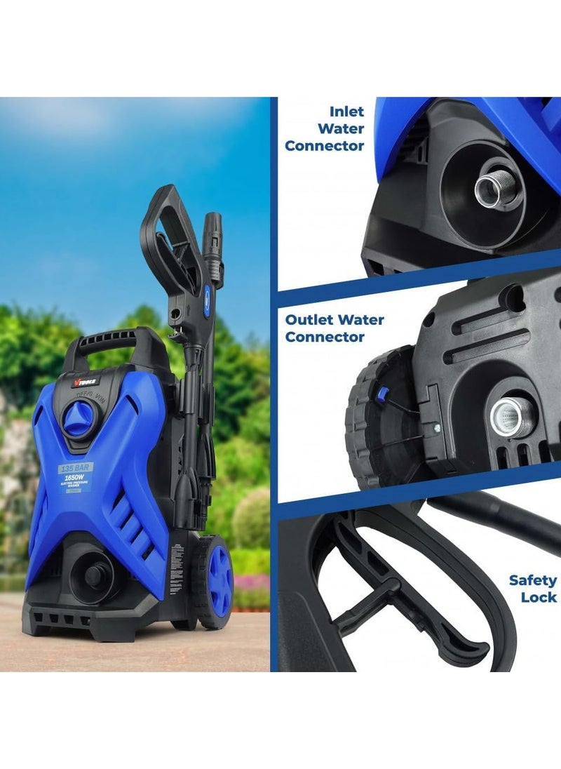 VTOOLS VTOOLS 135 Bar Electric Pressure Washer With 2 Wheels,5 Meter Hose & Soap Dispenser  - Image 4