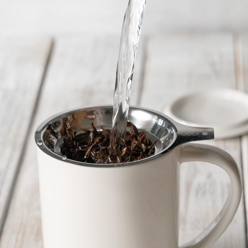 CEEFU Porcelain Tea Mug with Infuser and Lid, with Filter and Coaster, Loose Leaf Tea Cup Steeper Maker, 16 OZ for Tea/Coffee/Milk/Women/Office/Home/Gift (White) - Image 3
