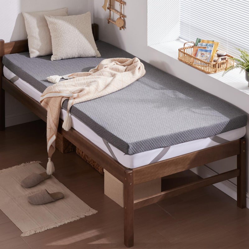 SINWEEK 2 Inch Gel Memory Foam Mattress Topper Twin XL SizeTwin Extra Long Ventilated High Density Pad for Back Pain Bed Topper with Removable Soft Cover CertiPURUS CertifiedGrey