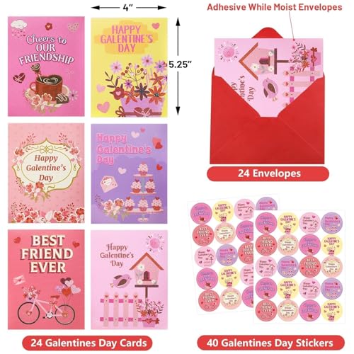 Fancy Land Valentines Cards with Envelopes 24 Pack Glitter Galentines Day Cards Blank Inside - Image 2