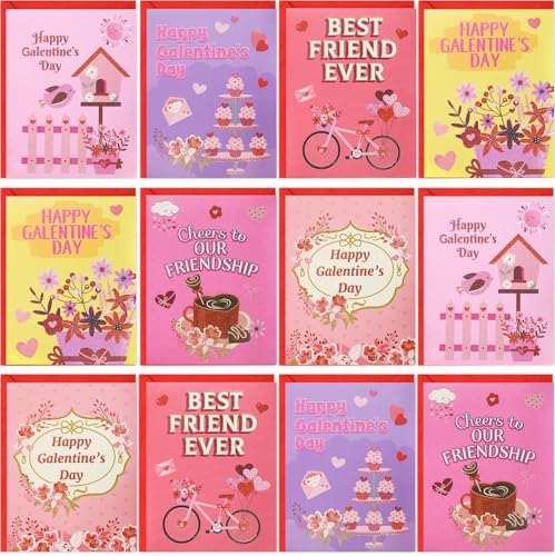 Fancy Land Valentines Cards with Envelopes 24 Pack Glitter Galentines Day Cards Blank Inside - Image 1
