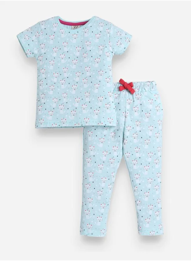 فكتور اند جين All-Over Printed Cotton T-Shirt and Pyjama Set